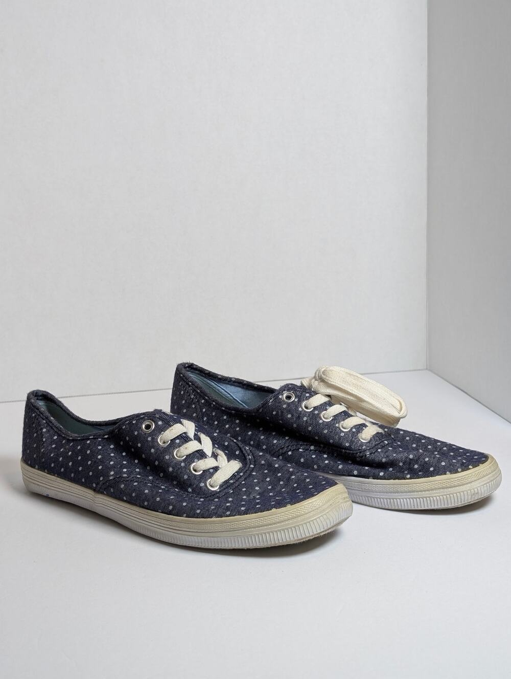 American Eagle Womens 8 Blue Denim Polka Dot Low Top Canvas Sneaker Shoes